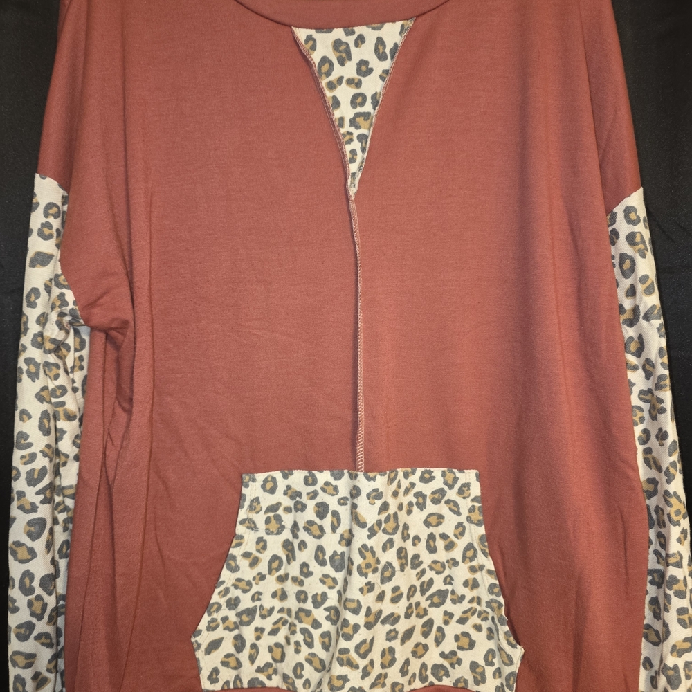 Haptics Rust Leopard Print Hoodie